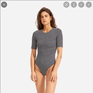 Everlane short-sleeve crew neck bodysuit, black and white stripes L
